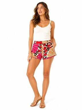 J.Crew Tropical Floral Print Shorts Pink Red Tan Women’s Summer Casual Resort